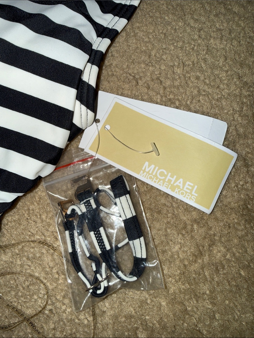 MICHAEL by Michael Kors One-Shoulder Stripe One-Piece Swimsuit Resort Vacation - Picture 3 of 8